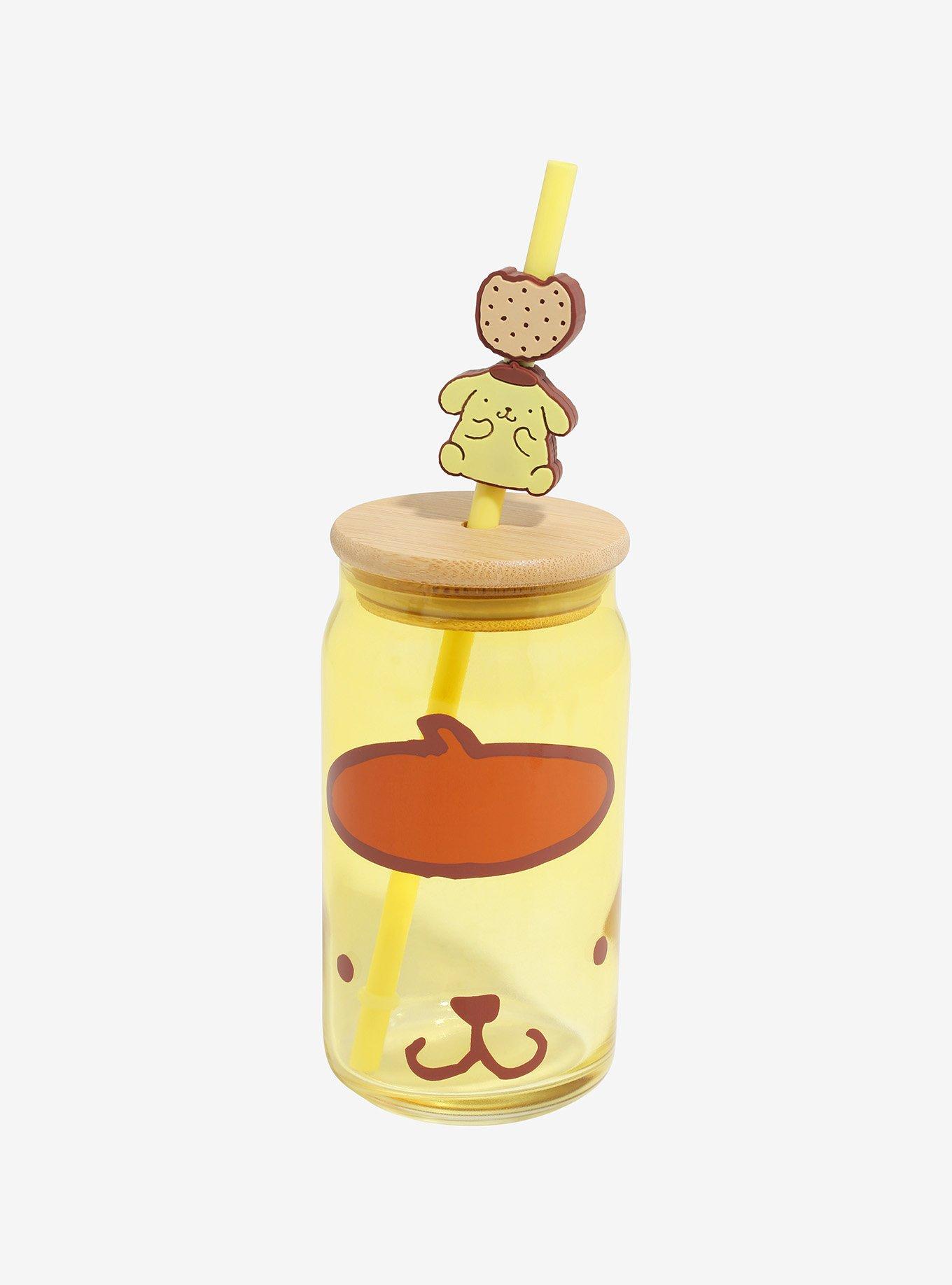 Pompompurin Face Straw Topper Glass Travel Cup