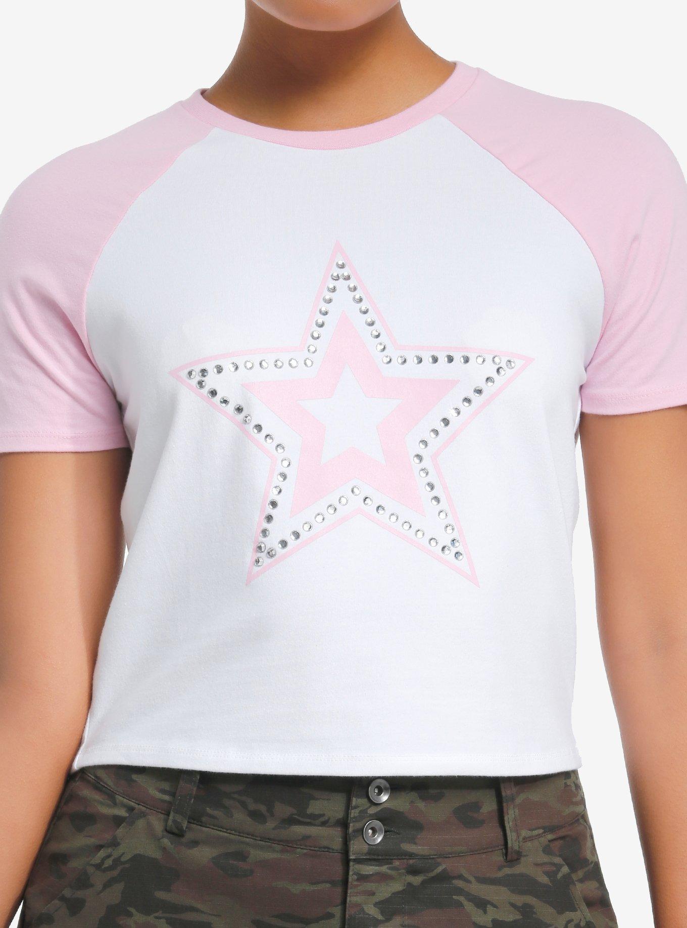 Sweet Society Rhinestone Star Girls Crop Baby Raglan T-Shirt, , hi-res