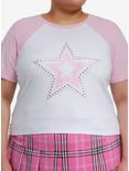 Sweet Society Rhinestone Star Girls Crop Baby Raglan T-Shirt Plus Size, , hi-res