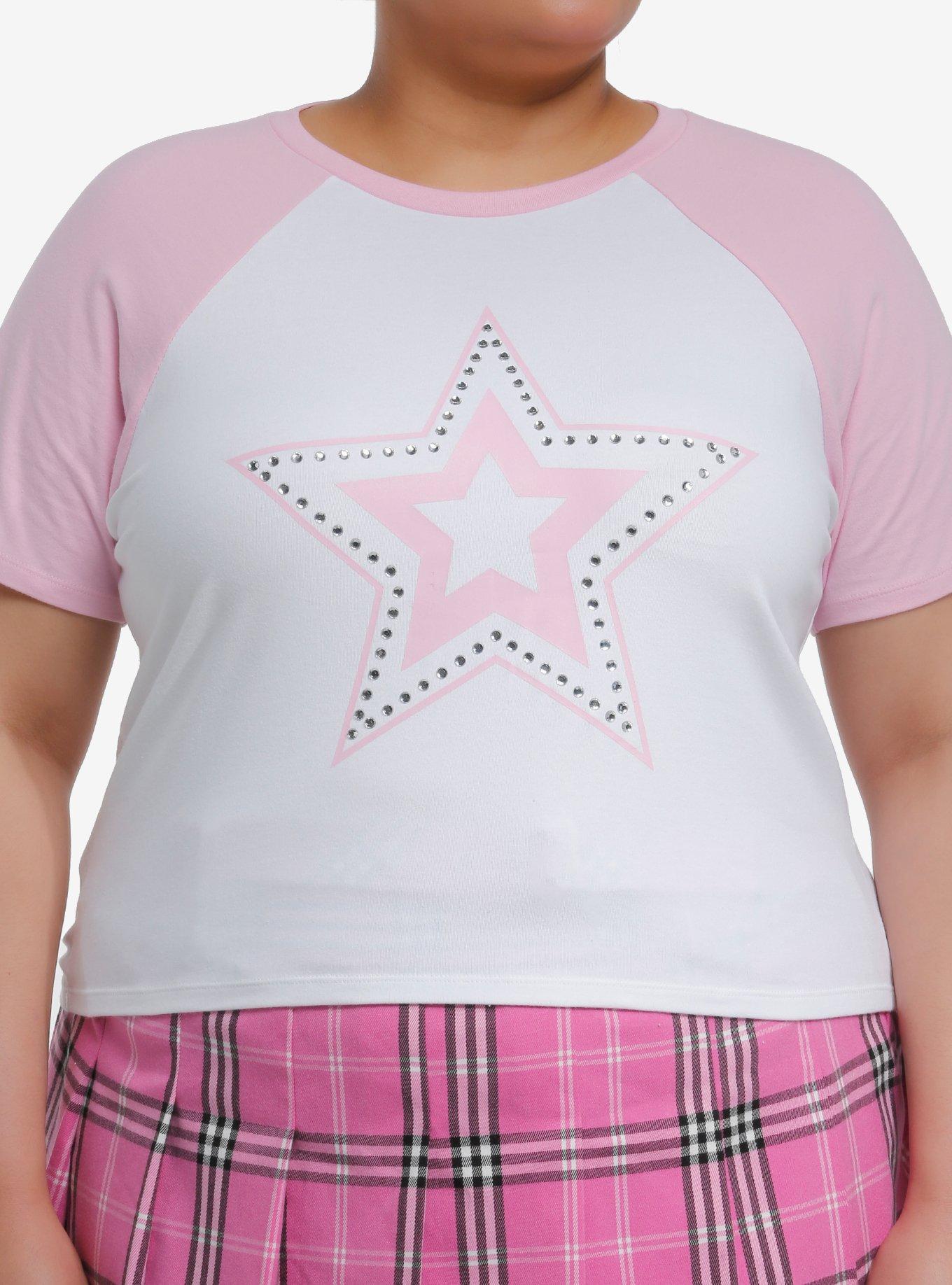 Sweet Society Rhinestone Star Girls Crop Baby Raglan T-Shirt Plus Size, , hi-res