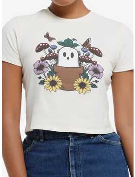 Thorn & Fable Ghost & Flowers Girls Crop T-Shirt, , hi-res