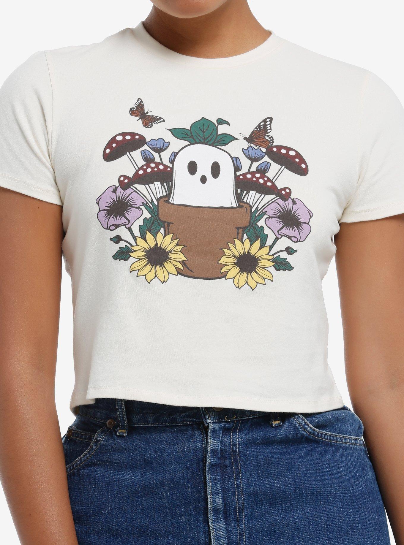 Thorn & Fable Ghost & Flowers Girls Crop T-Shirt, MULTI, hi-res