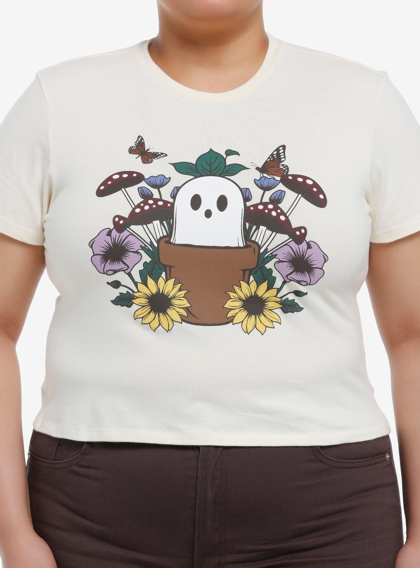 Thorn & Fable Ghost & Flowers Girls Crop T-Shirt Plus Size, MULTI, hi-res