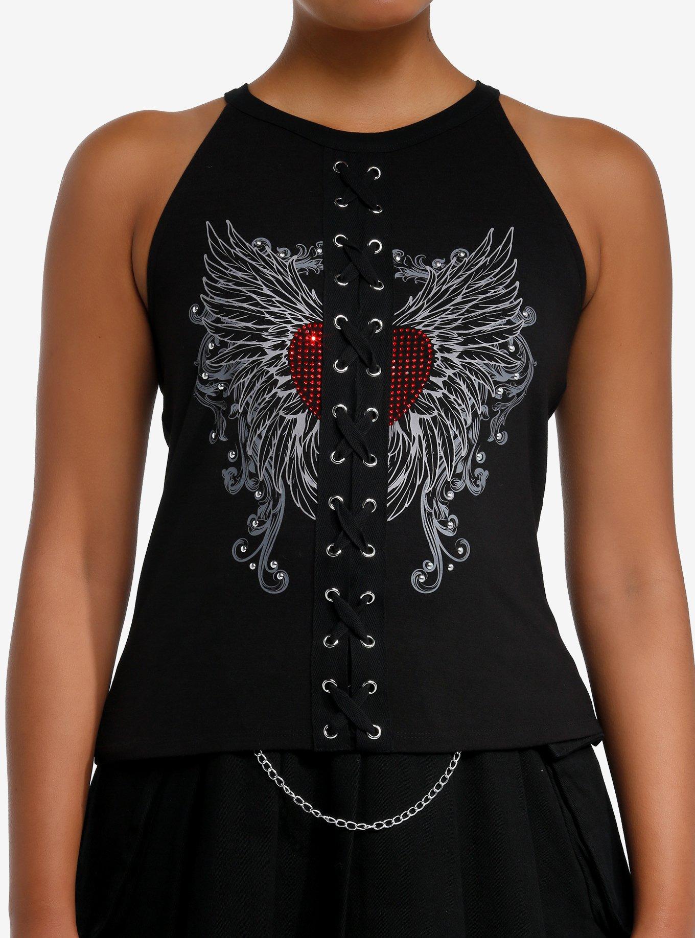 Social Collision Winged Heart Lace-Up Girls Tank Top, , hi-res