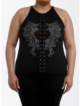 Social Collision Winged Heart Lace-Up Girls Tank Top Plus Size, , hi-res