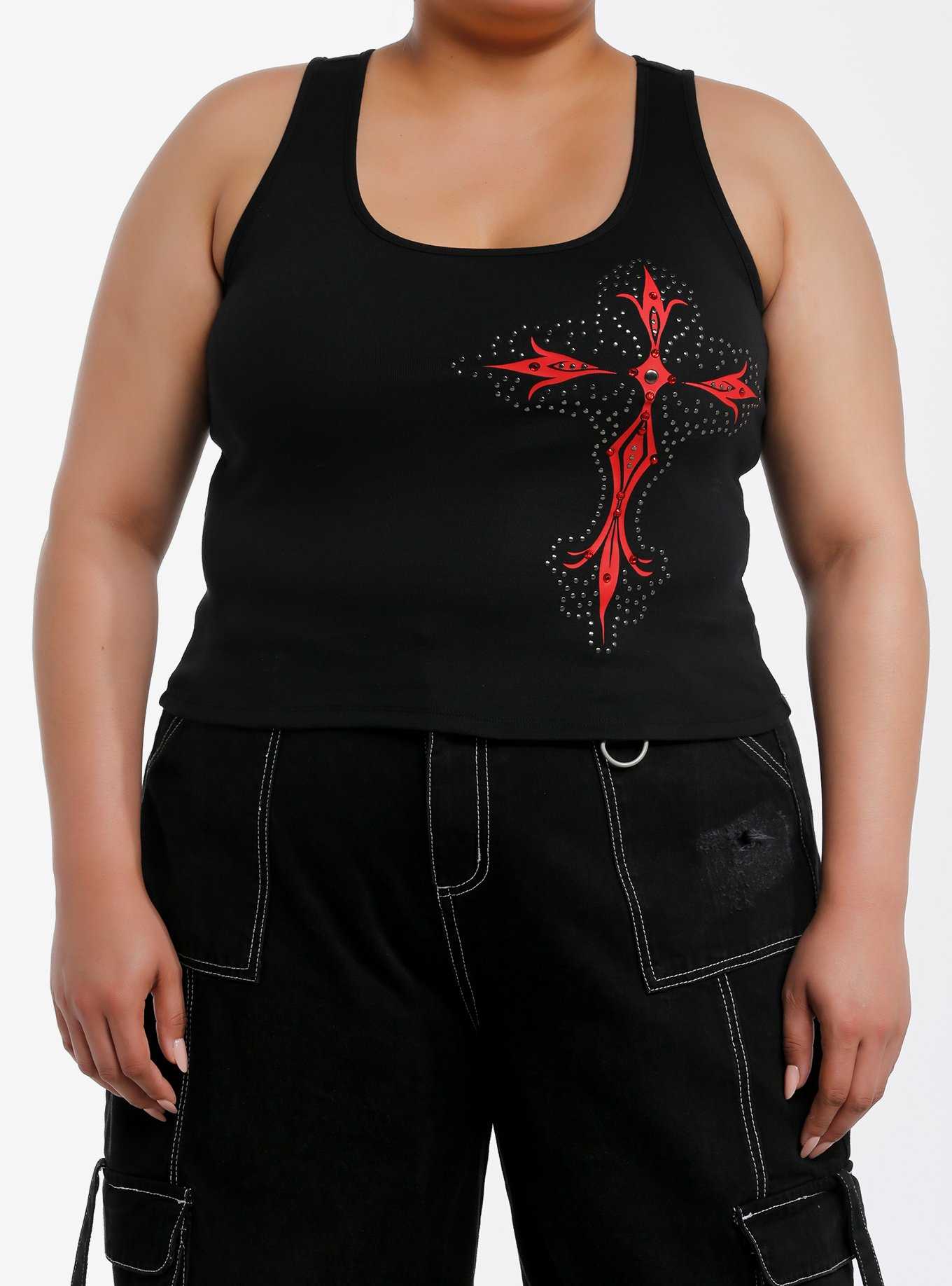 Social Collision Bedazzled Gothic Cross Girls Tank Top Plus Size, , hi-res