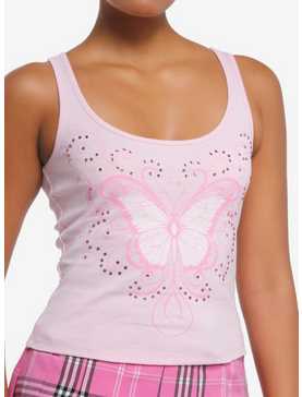 Social Collision Pink Butterfly Rhinestone Girls Racerback Tank Top, , hi-res