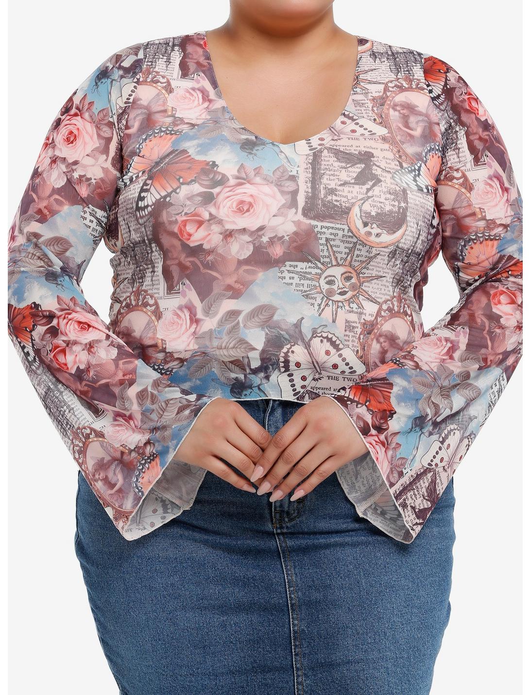 Thorn & Fable Celestial Paintings Bell Sleeve Girls Top Plus Size, MULTI, hi-res