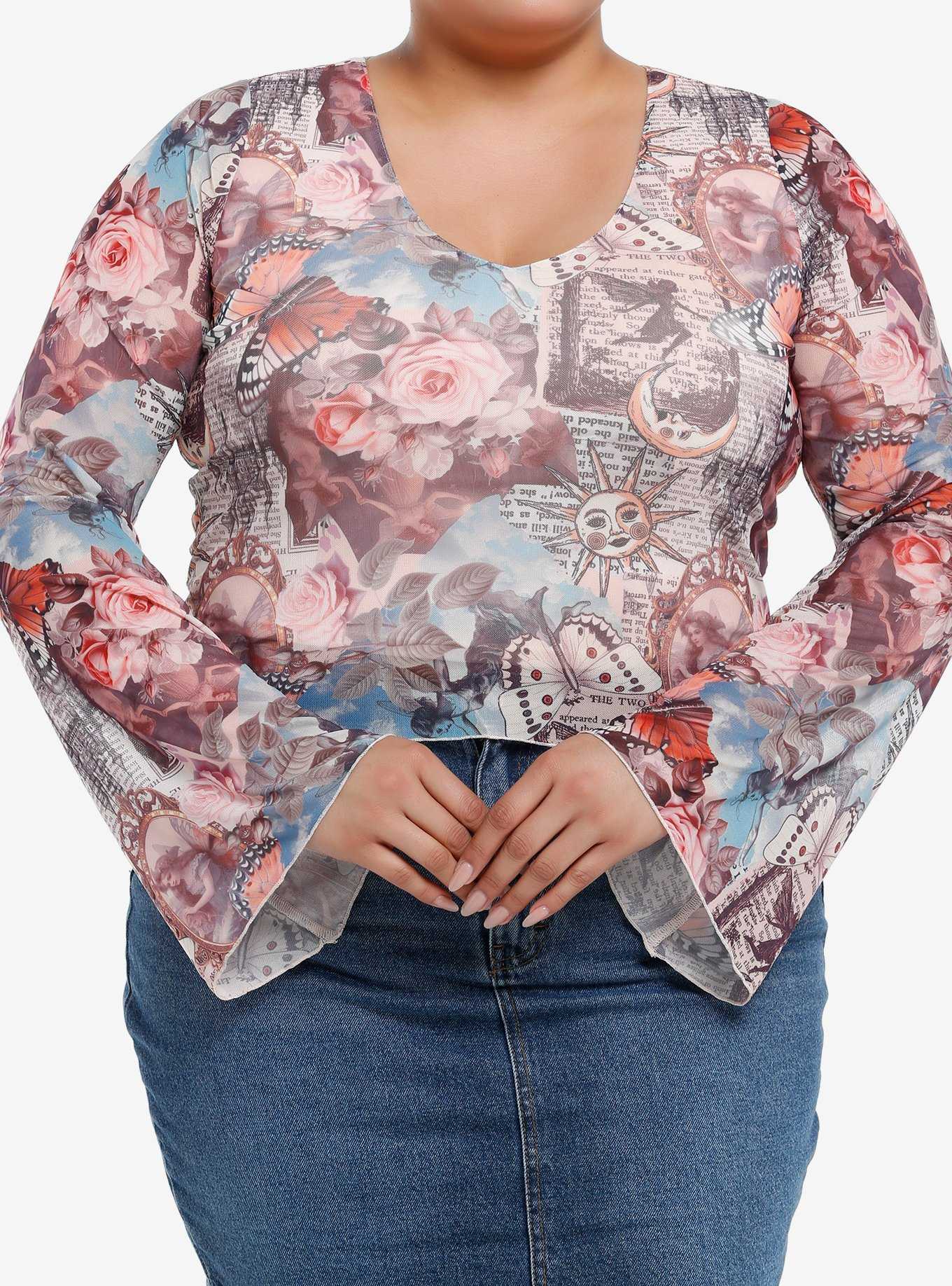 Thorn & Fable Celestial Paintings Bell Sleeve Girls Top Plus Size, , hi-res