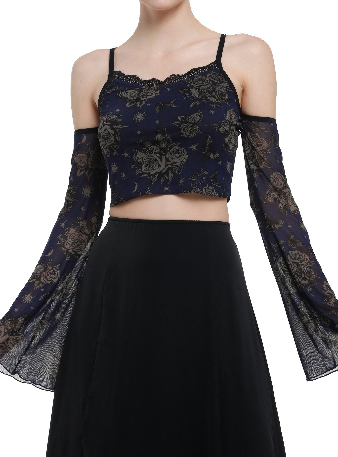 Cosmic Aura Dark Floral Girls Cold Shoulder Top, , hi-res