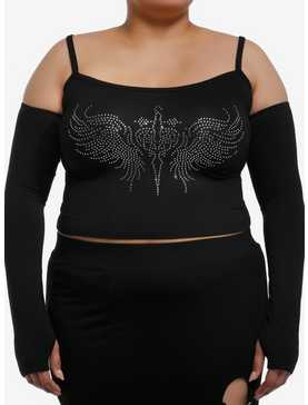 Social Collision Rhinestone Winged Heart Dagger Girls Tank Top With Arm Warmers Plus Size, , hi-res