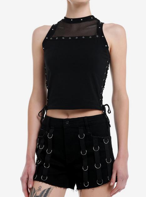 Black Fishnet Grommet Lace-Up Girls Tank Top | Hot Topic