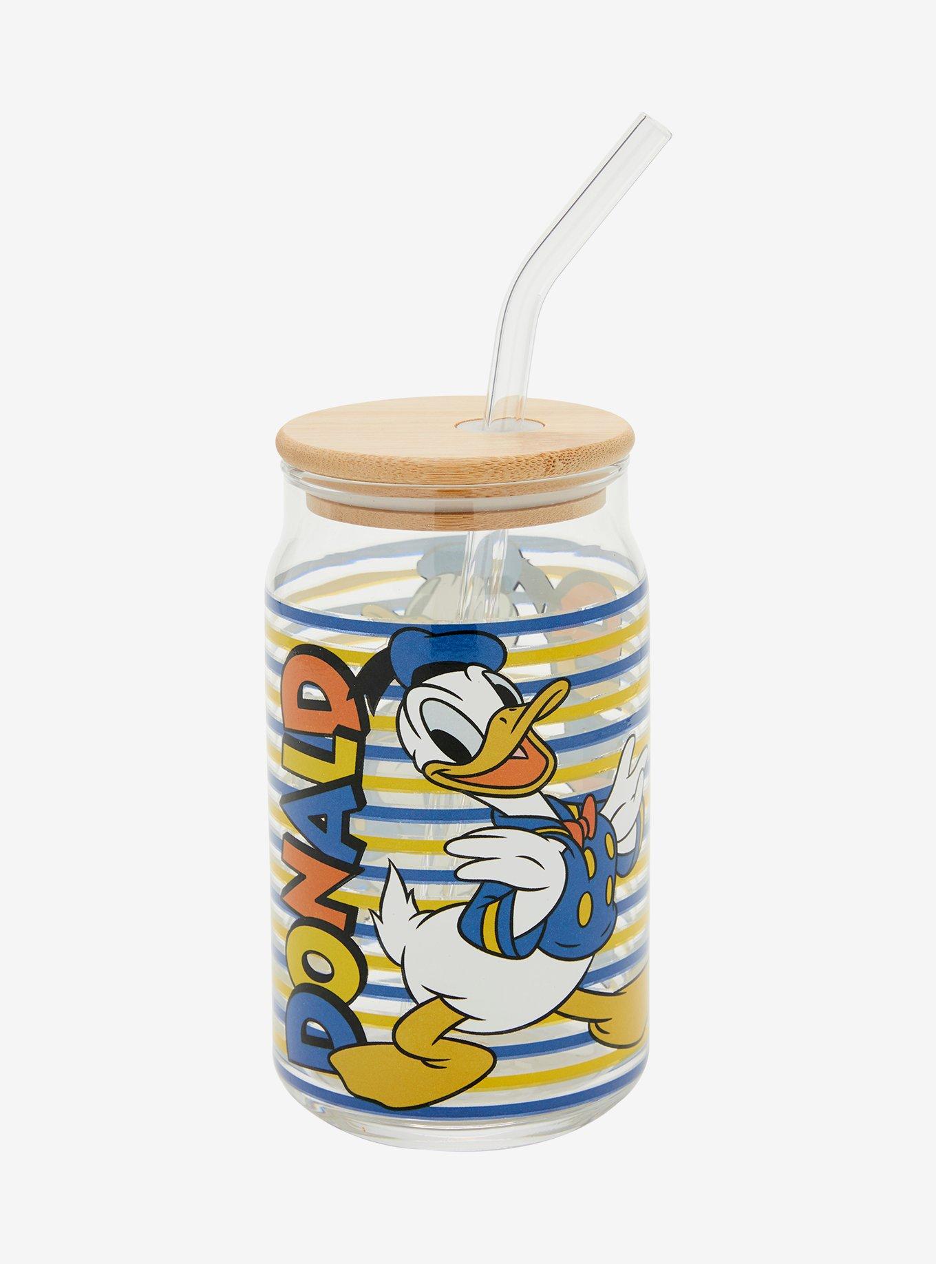 Disney Donald Duck Striped Glass Cup with Lid, , hi-res