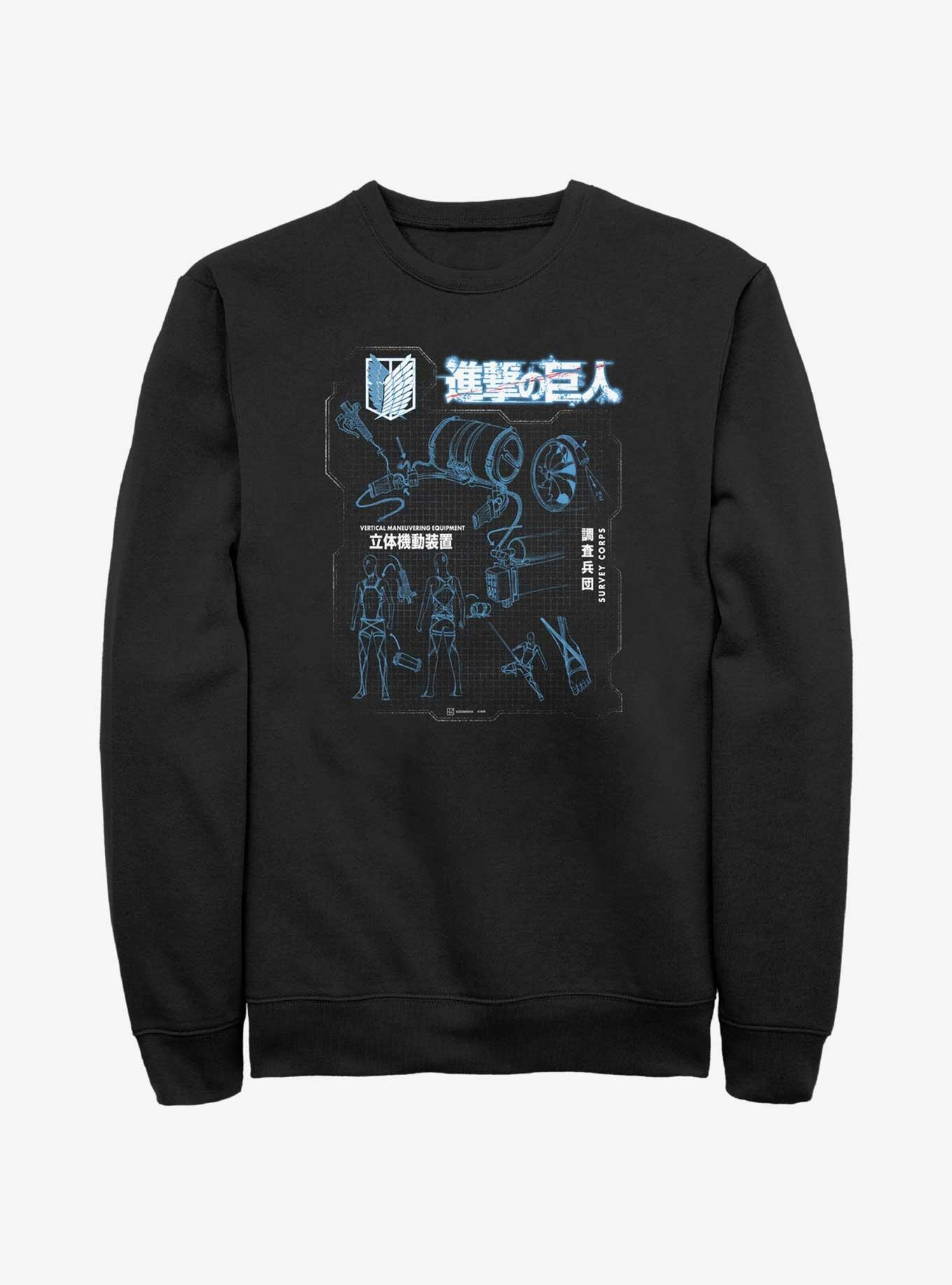 Attack on Titan Maneuver Gear Blueprint Sweatshirt, BLACK, hi-res