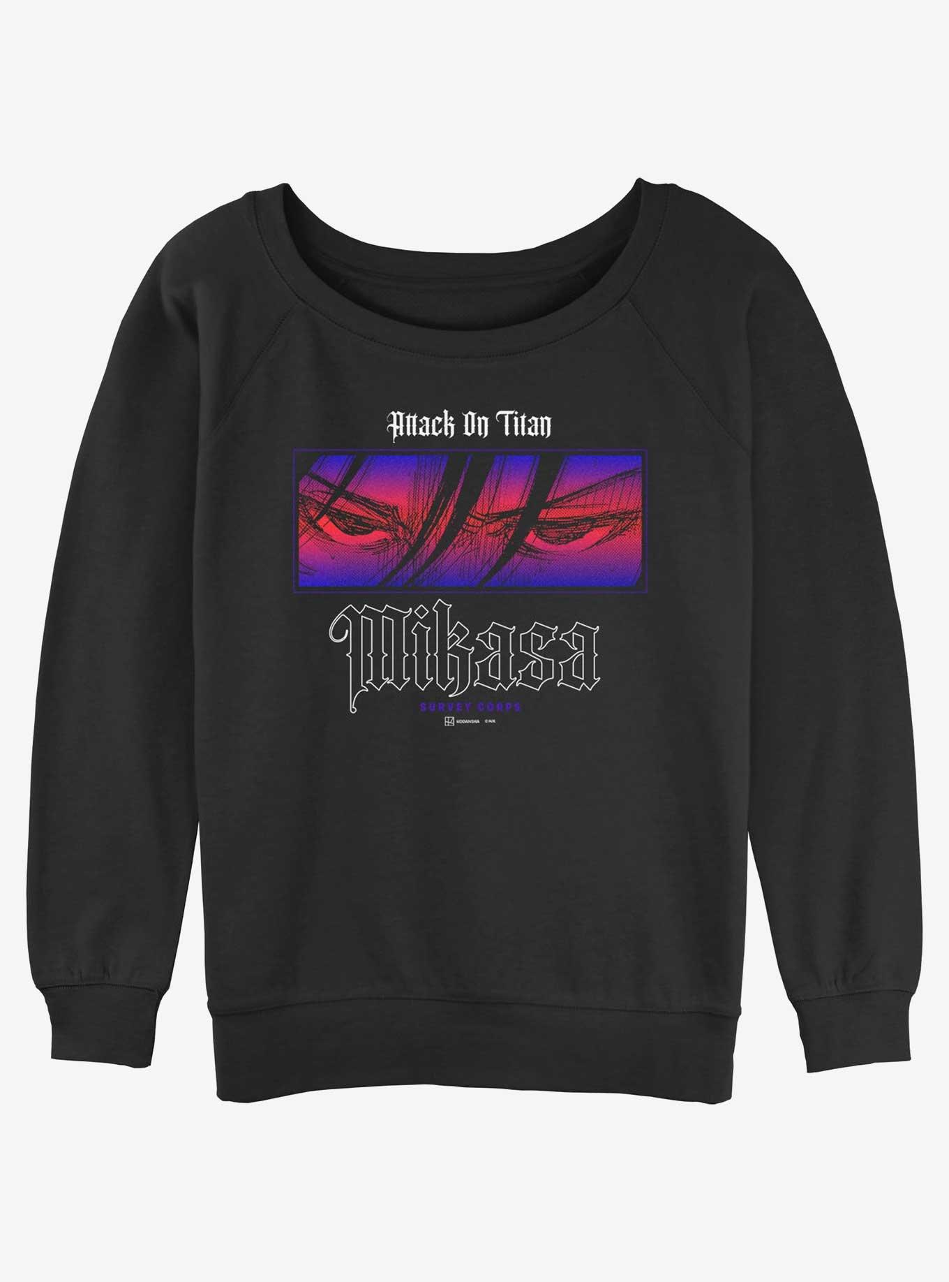 Attack on Titan Mikasa Eye Girls Slouchy Sweatshirt, BLACK, hi-res