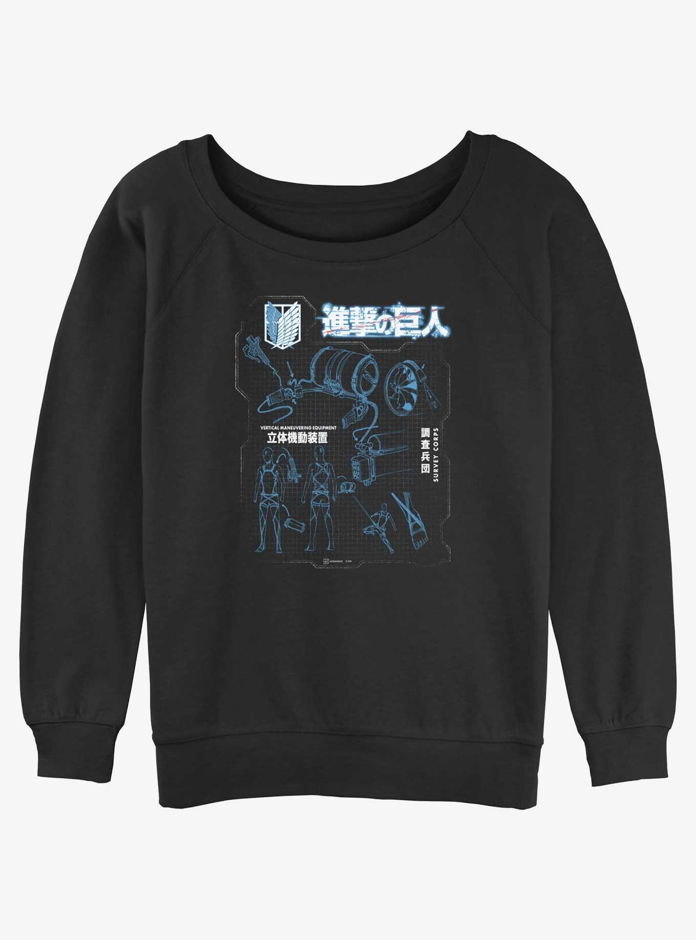 Attack on Titan Maneuver Gear Blueprint Girls Slouchy Sweatshirt, , hi-res