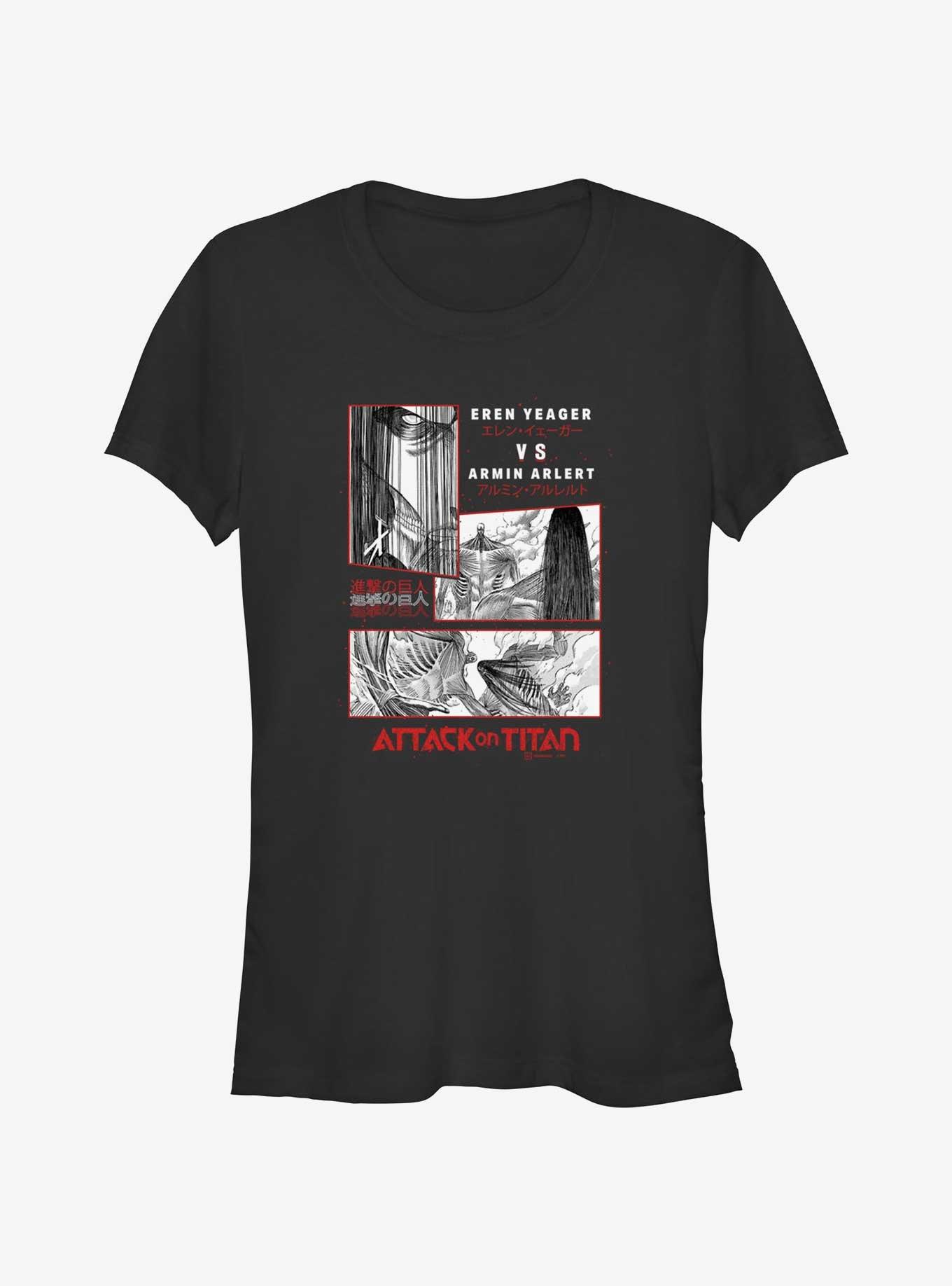 Attack on Titan Eren vs Armin Girls T-Shirt, BLACK, hi-res