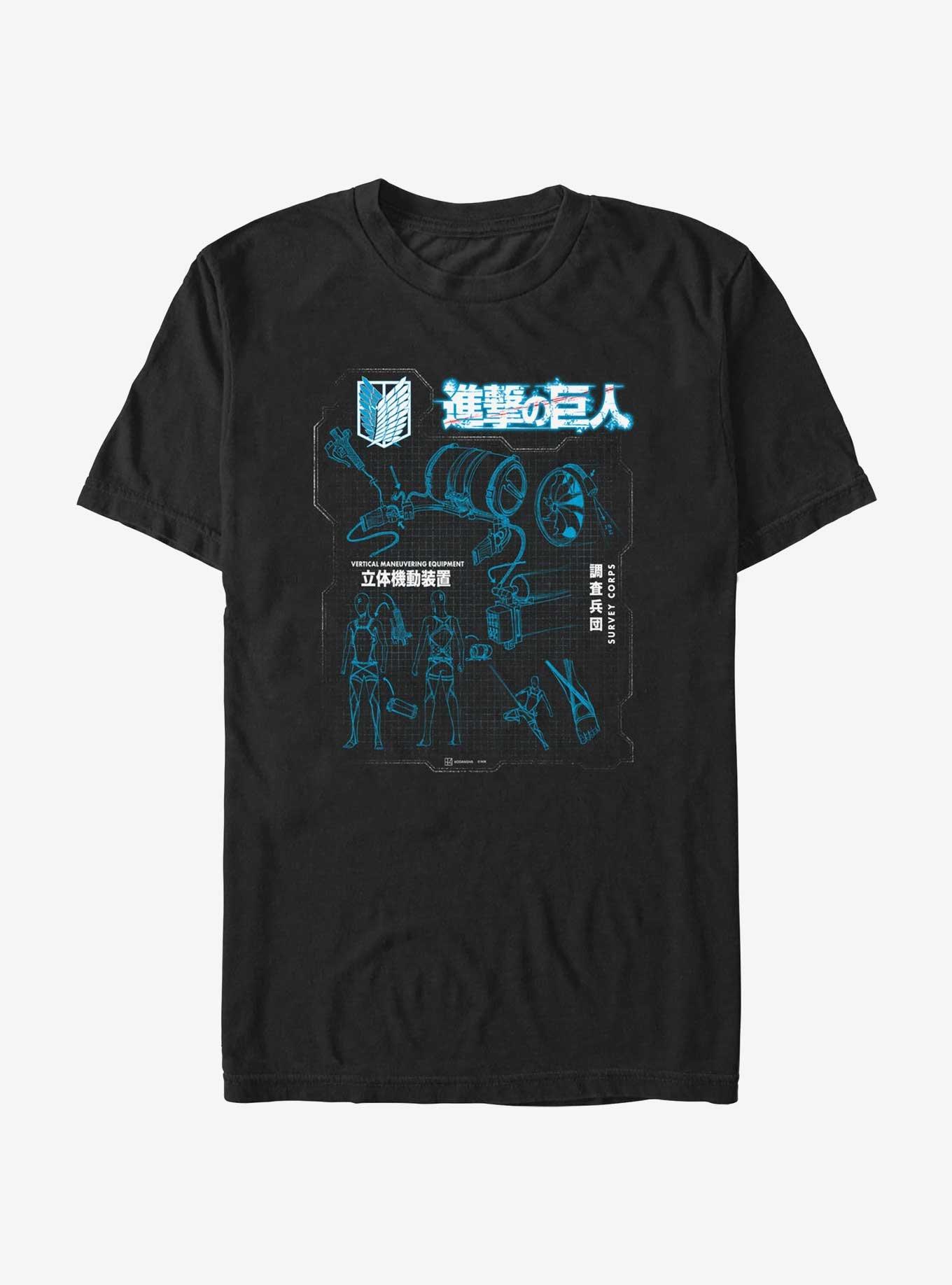 Attack on Titan Maneuver Gear Blueprint T-Shirt, BLACK, hi-res