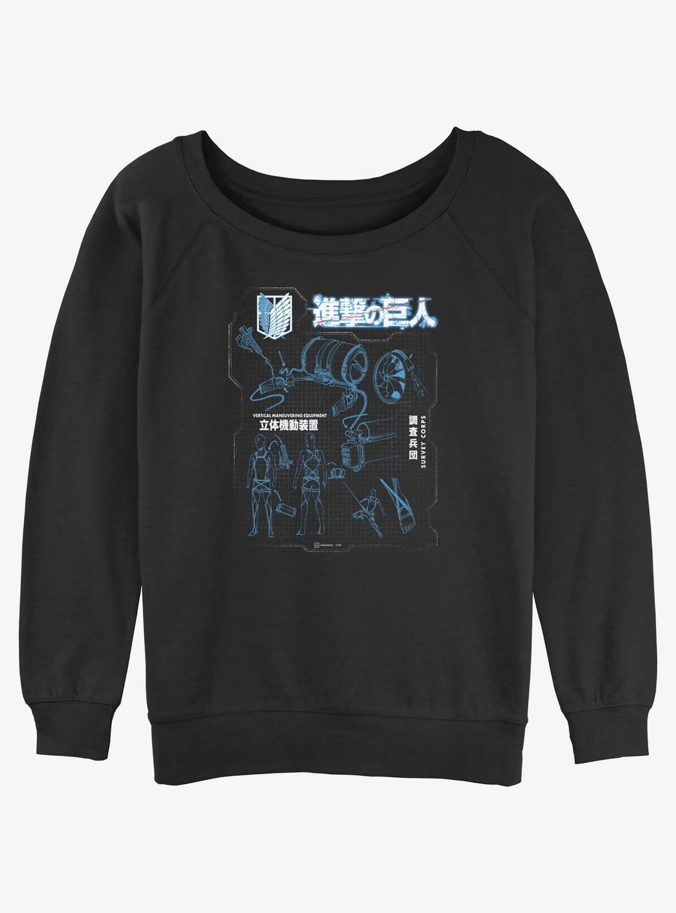 Attack on Titan Maneuver Gear Blueprint Womens Slouchy Sweatshirt, , hi-res