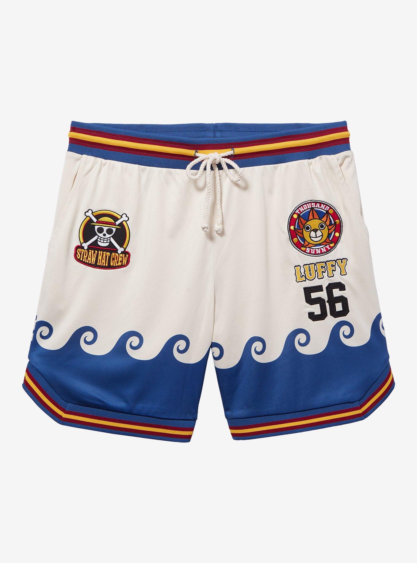 One Piece Luffy Straw Hat Crew Wave Shorts — BoxLunch Exclusive, OFF WHITE, hi-res