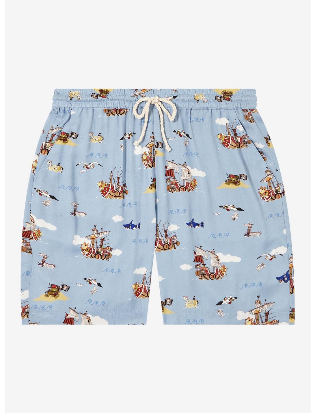 One Piece Ships Allover Print Woven Shorts - BoxLunch Exclusive, LIGHT BLUE, hi-res