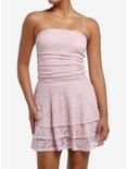 Sweet Society Pink Lace Ruffle Strapless Dress, PINK, hi-res