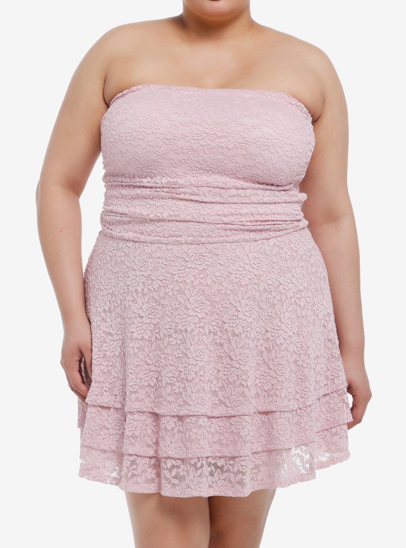 Sweet Society Pink Lace Ruffle Strapless Dress Plus Size