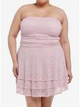 Sweet Society Pink Lace Ruffle Strapless Dress Plus Size, PINK, hi-res