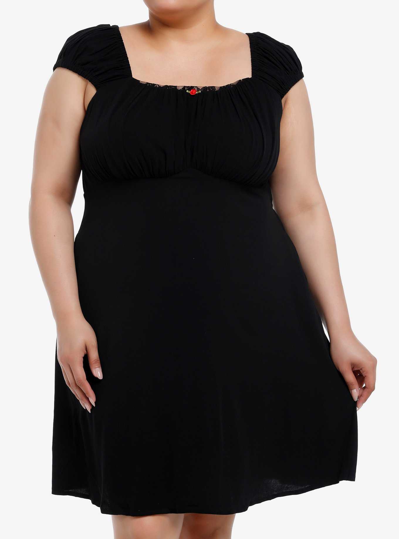 Social Collision Red Rosette Black Babydoll Dress Plus Size, , hi-res