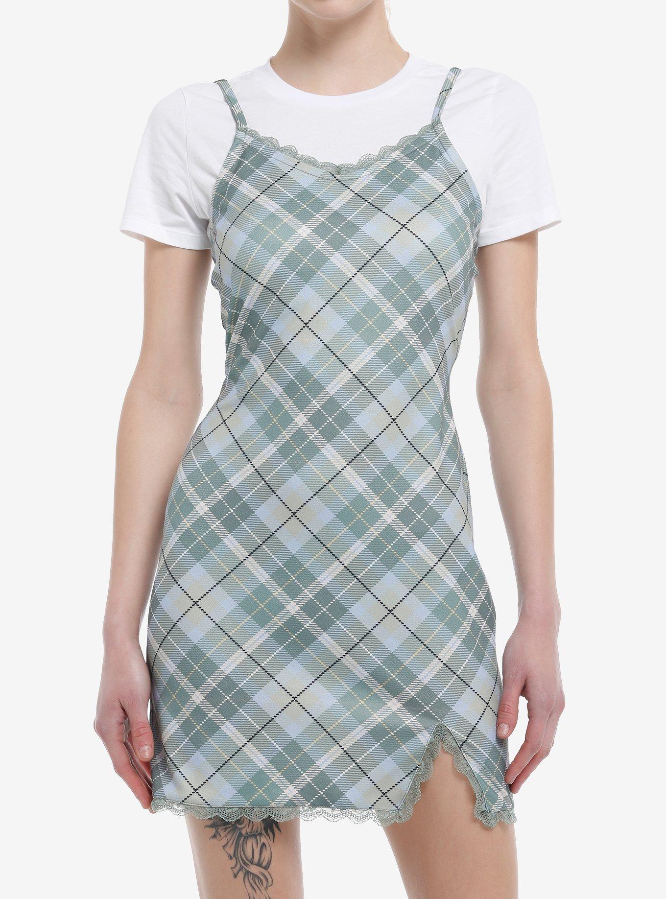 Teal Plaid Twofer Dress, , hi-res