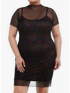Social Collision Red & Black Star Twofer Cami Dress Plus Size, , hi-res