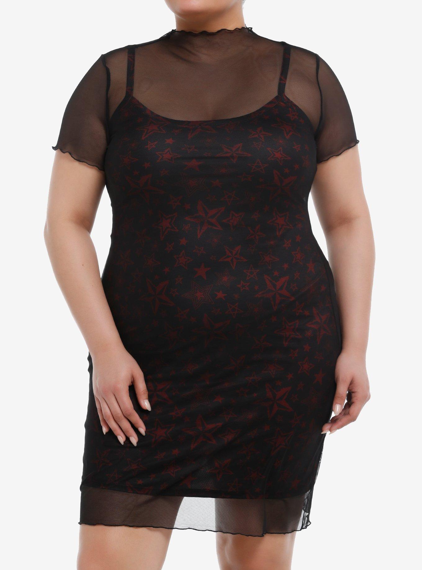 Social Collision Red & Black Star Twofer Cami Dress Plus Size