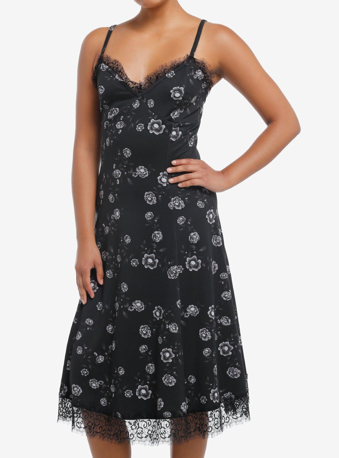 Cosmic Aura Skull Rose Midi Slip Dress, BROWN, hi-res