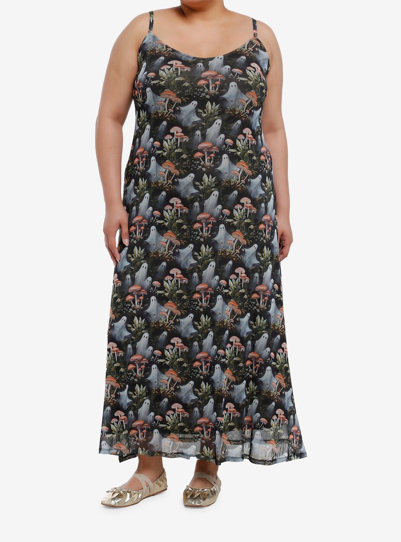 Thorn & Fable Mushrooms & Ghosts Strappy Midaxi Dress Plus Size, , hi-res