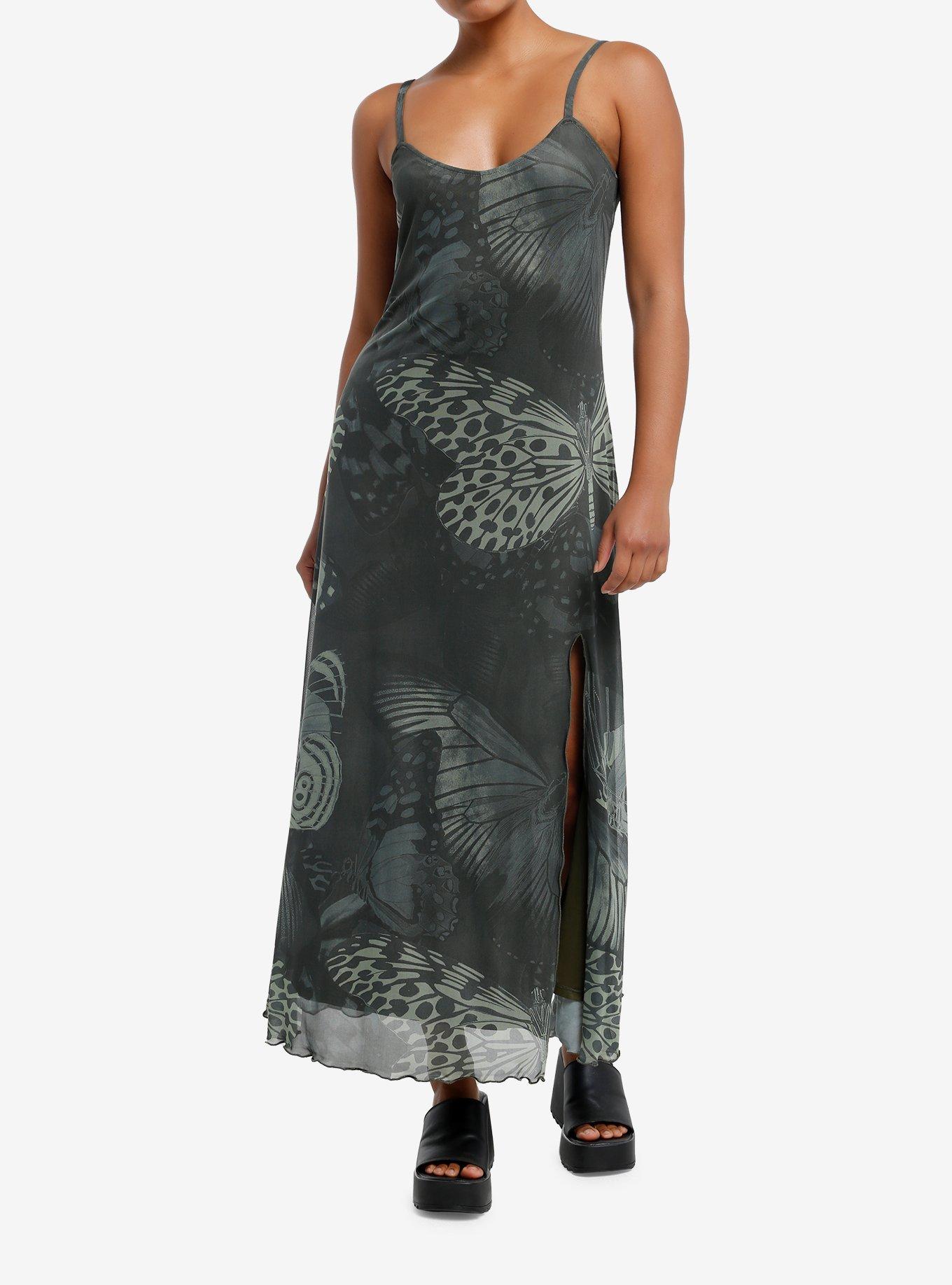 Thorn & Fable Green Butterfly Slit Maxi Dress, , hi-res