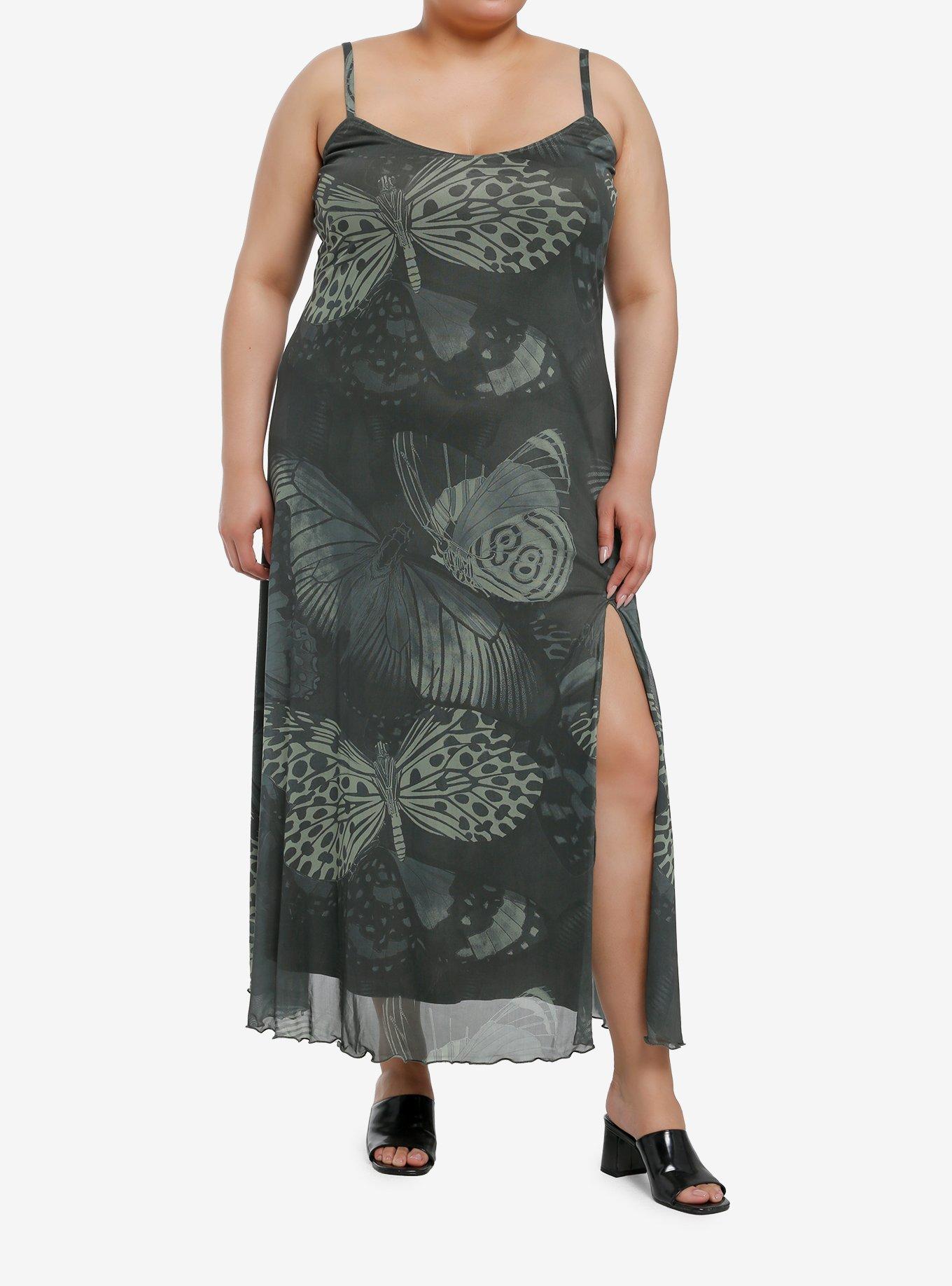 Thorn & Fable Green Butterfly Slit Maxi Dress Plus Size