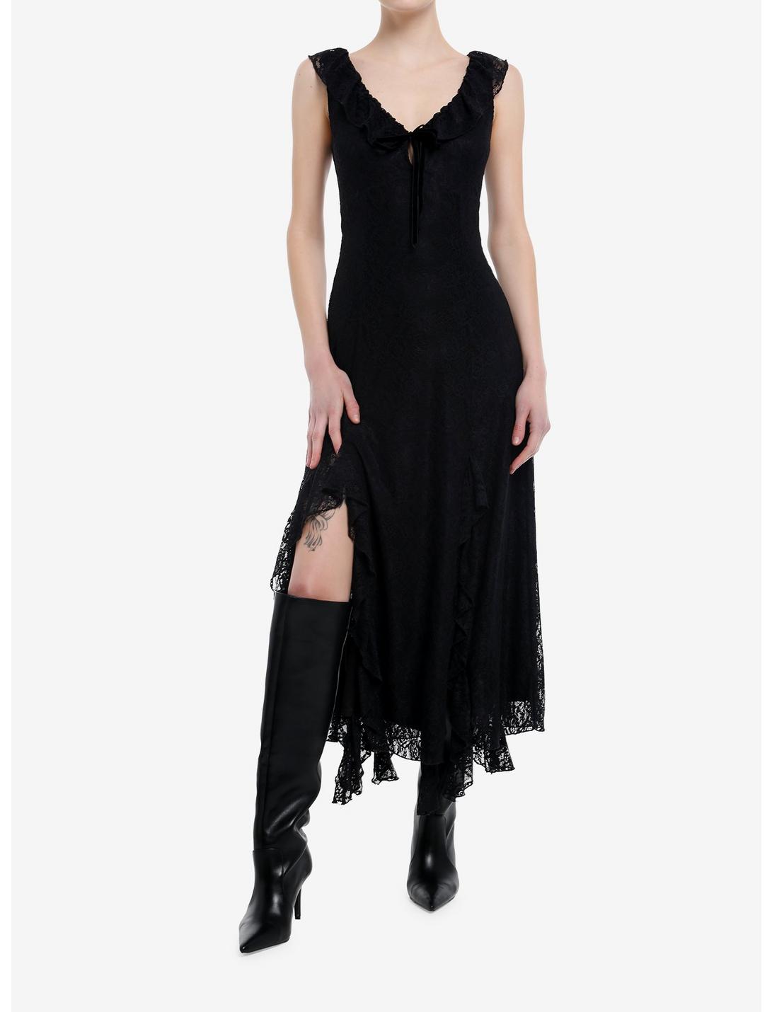 Cosmic Aura Black Lace Slit Maxi Dress, BLACK, hi-res