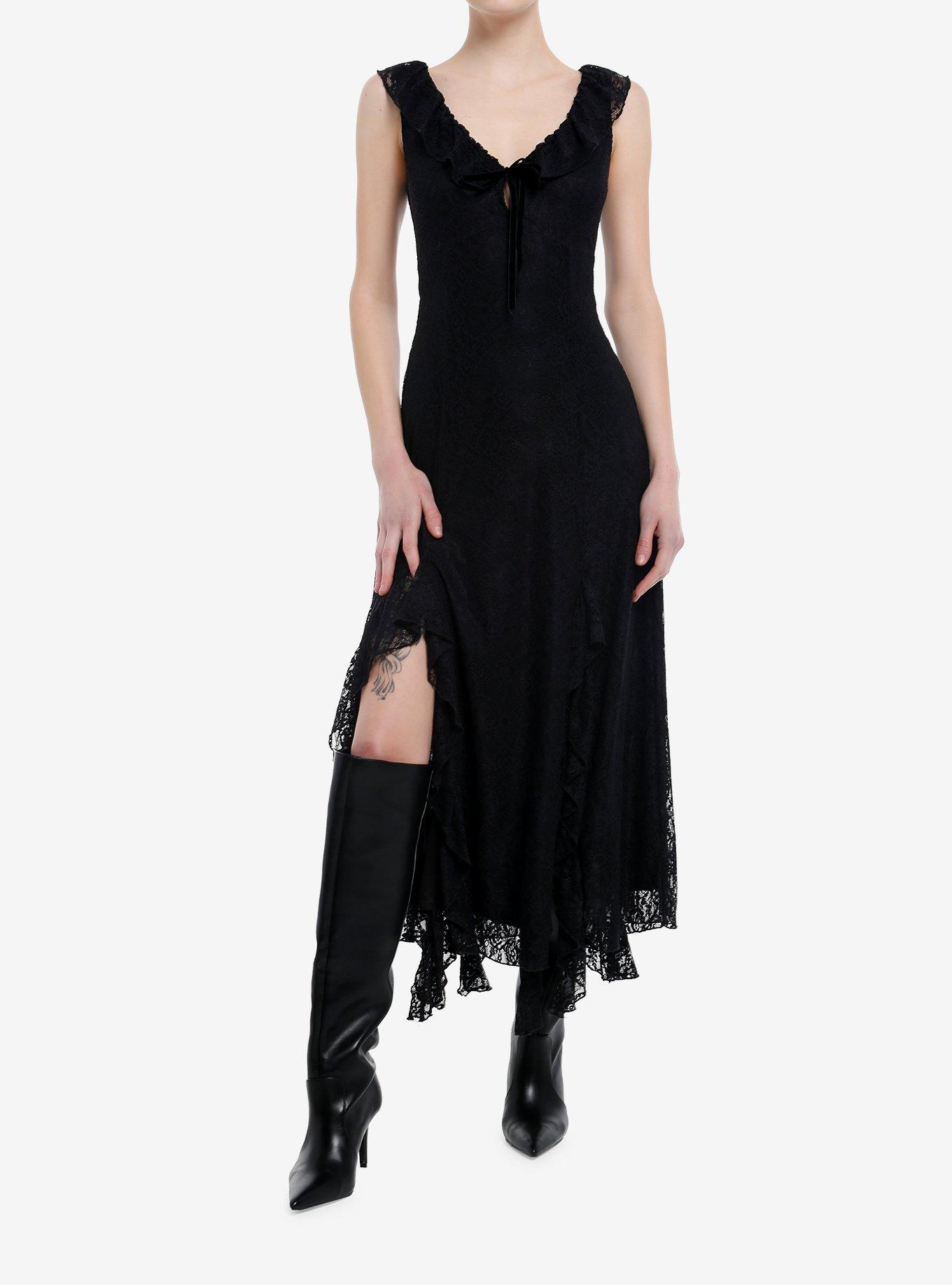 Cosmic Aura Black Lace Slit Maxi Dress, , hi-res