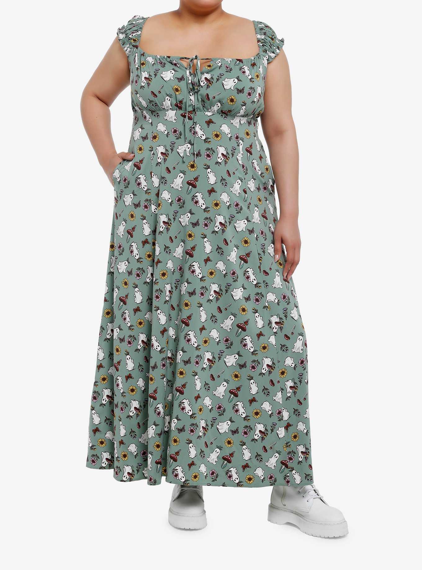 Thorn & Fable Mushroom Ghost Empire Maxi Dress Plus Size, , hi-res
