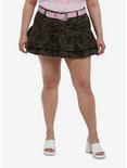 Sweet Society Green Camo Ruffle Belted Mini Skirt Plus Size, PINK, hi-res