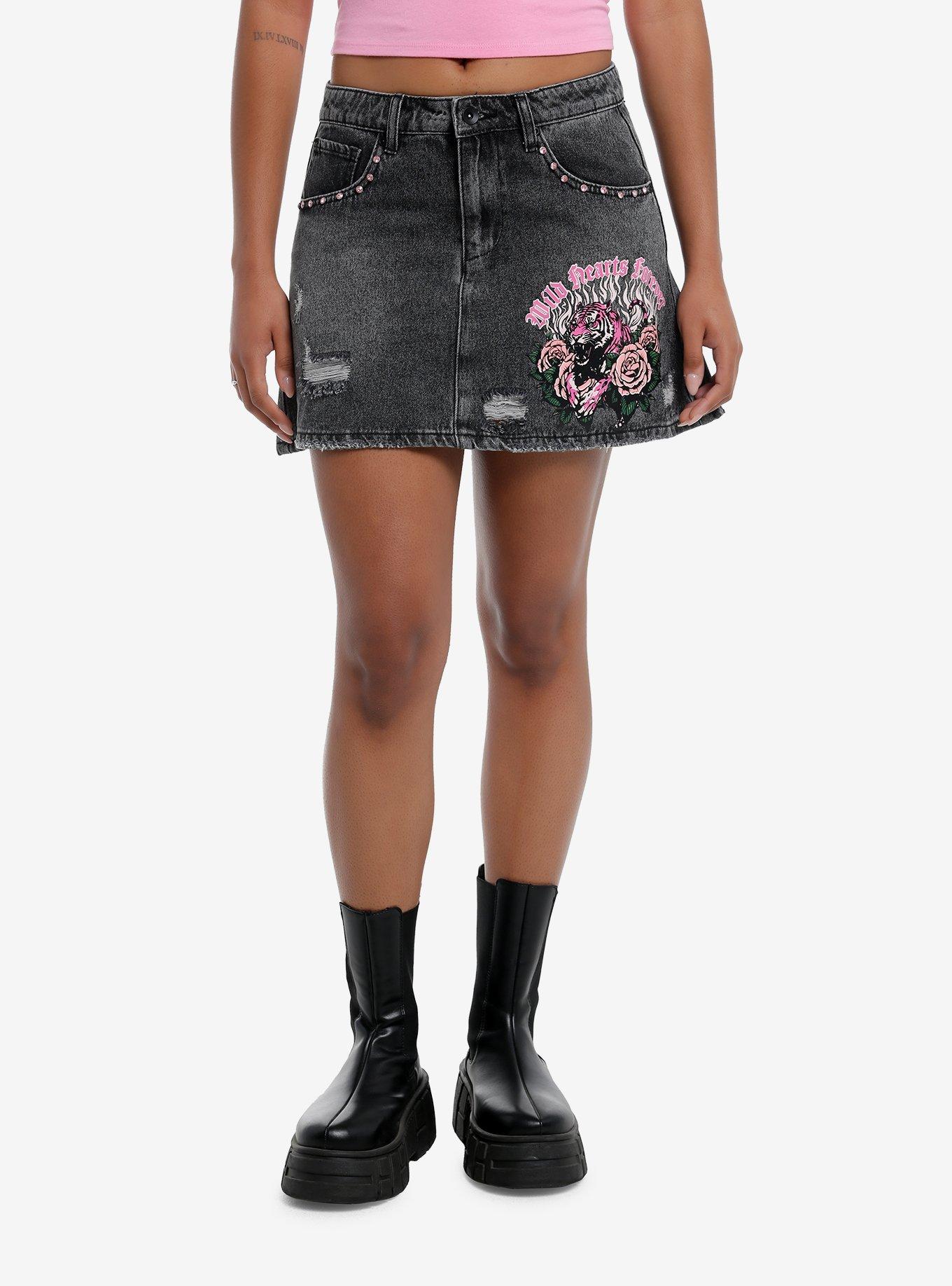 Sweet Society Pink Tiger Denim Mini Skirt, , hi-res