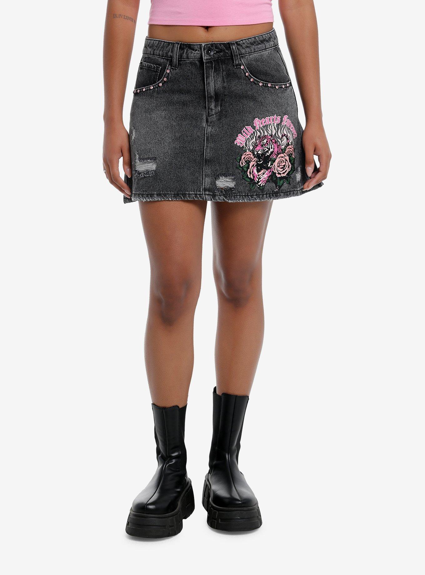 Sweet Society Pink Tiger Denim Mini Skirt, PINK, hi-res