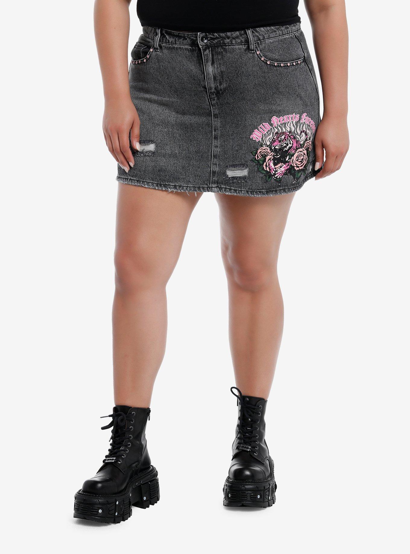 Sweet Society Pink Tiger Denim Mini Skirt Plus Size, , hi-res