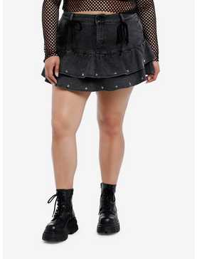 Social Collision Star Stud Ribbon Mini Skirt Plus Size, , hi-res