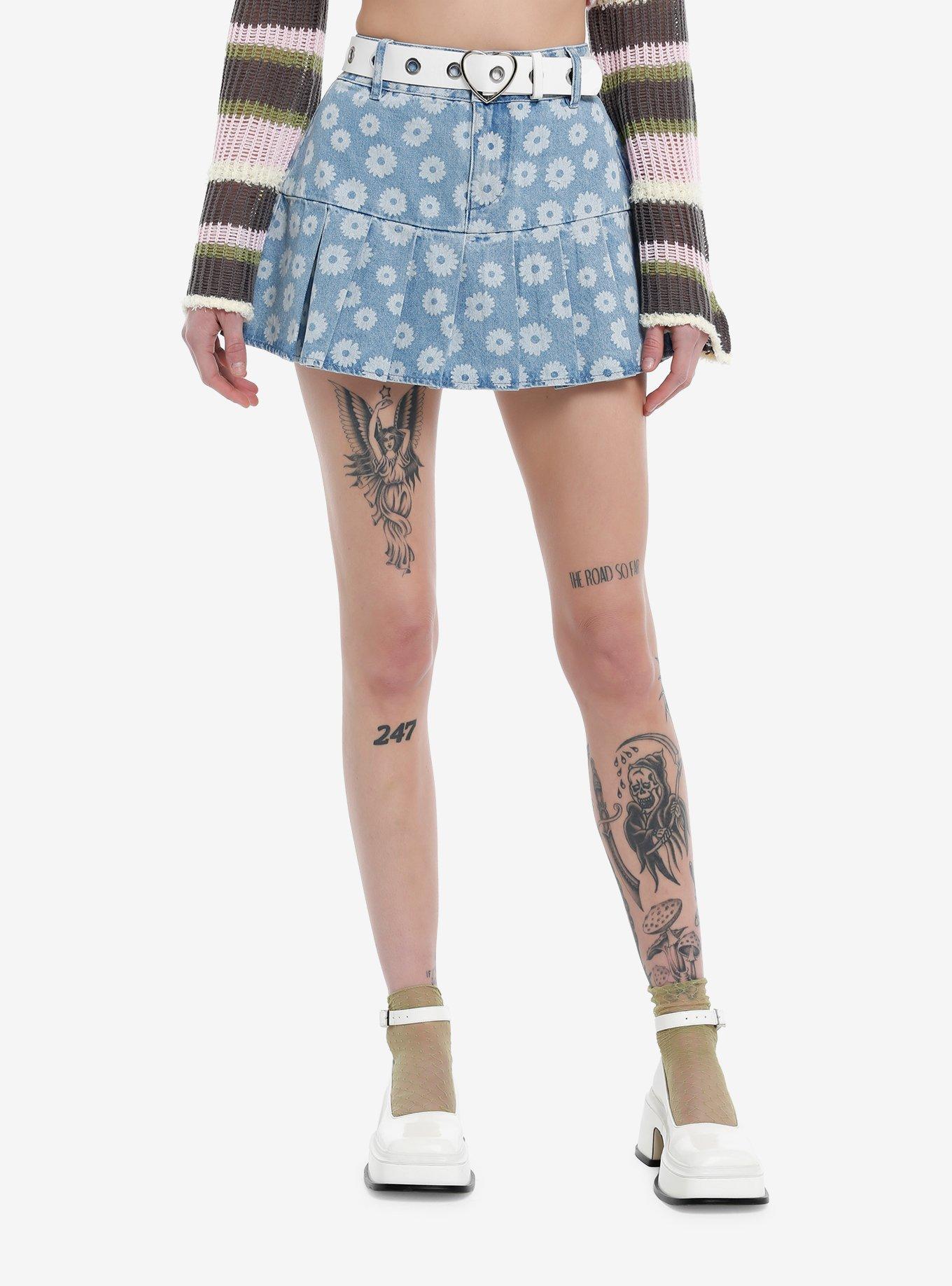 Sweet Society Daisy Heart Belt Denim Mini Skirt, , hi-res