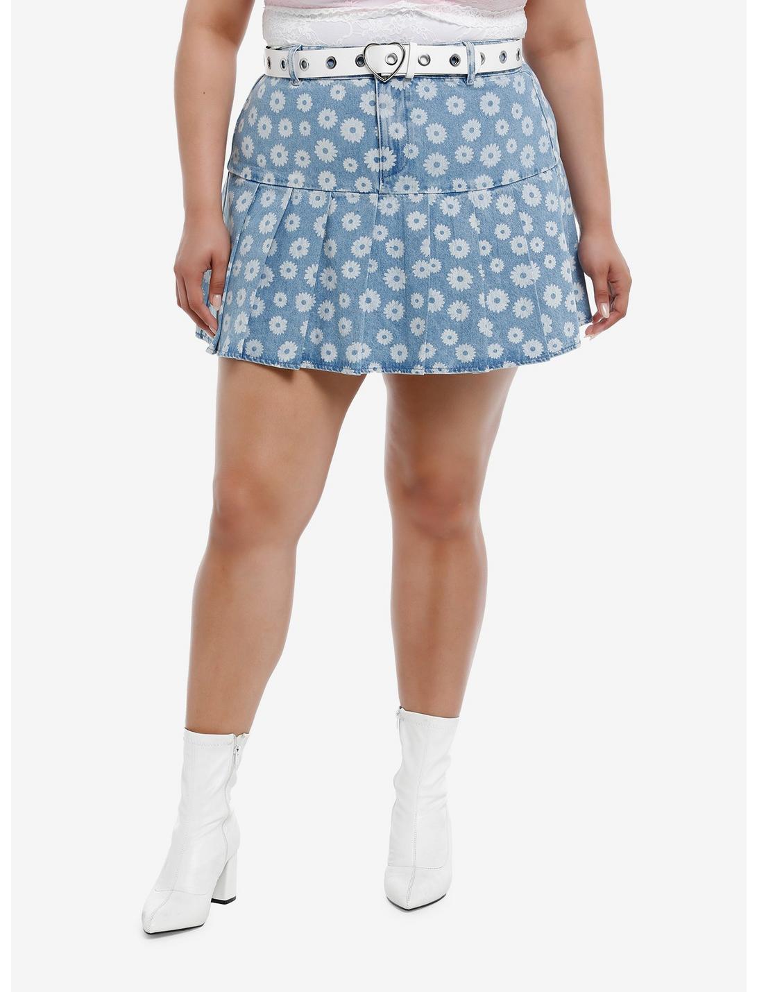 Sweet Society Daisy Heart Belt Denim Mini Skirt Plus Size, PINK, hi-res