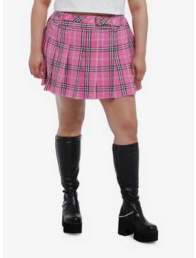Sweet Society Pink Plaid Pleated Skirt Plus Size, , hi-res
