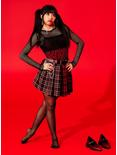 Social Collision Split Plaid Pleated Skirt With Grommet Belt & Chain, BLACK, hi-res