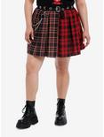 Social Collision Split Plaid Pleated Skirt With Grommet Belt & Chain Plus Size, BLACK, hi-res