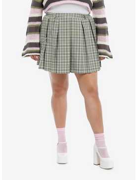 Sweet Society Sage Green Plaid Chain Skirt Plus Size, , hi-res
